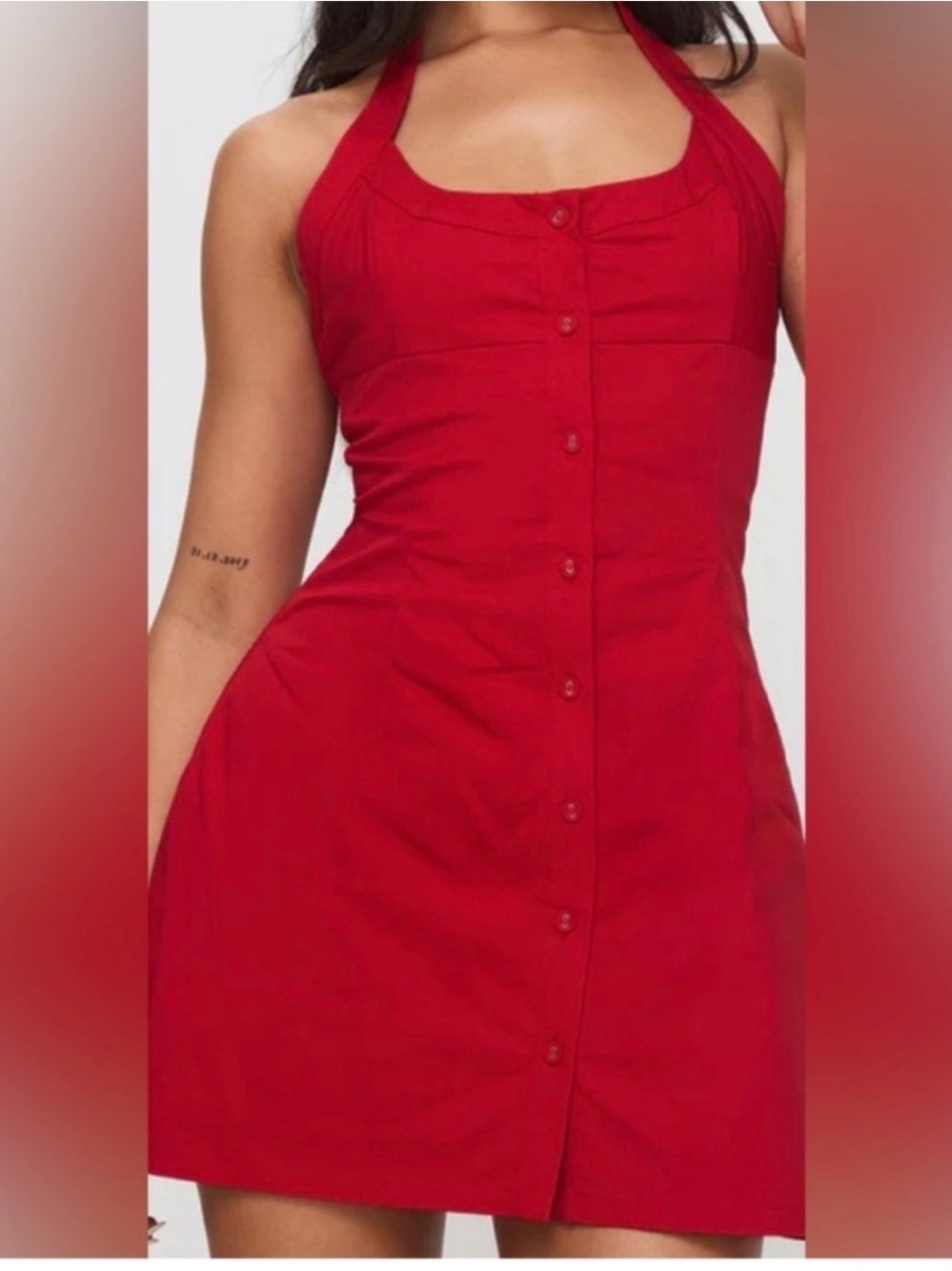 Princess Polly Mallorie Halter Mini Dress Red Front Buttons Womens Size 2